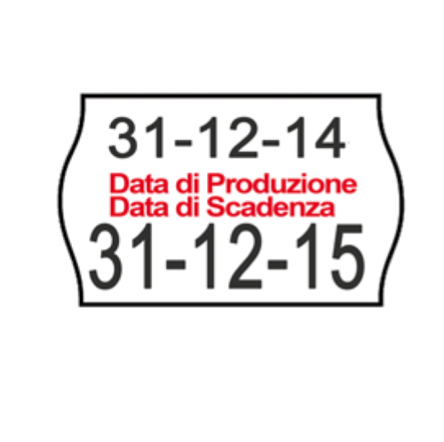 Rotolo da 1000 etichette a onda per Printex Smart 16/2616 - DATA PRODUZIONE / DATA SCADENZA - 26x16 mm - adesivo permanente - bianco - Printex - pack 10 rotoli